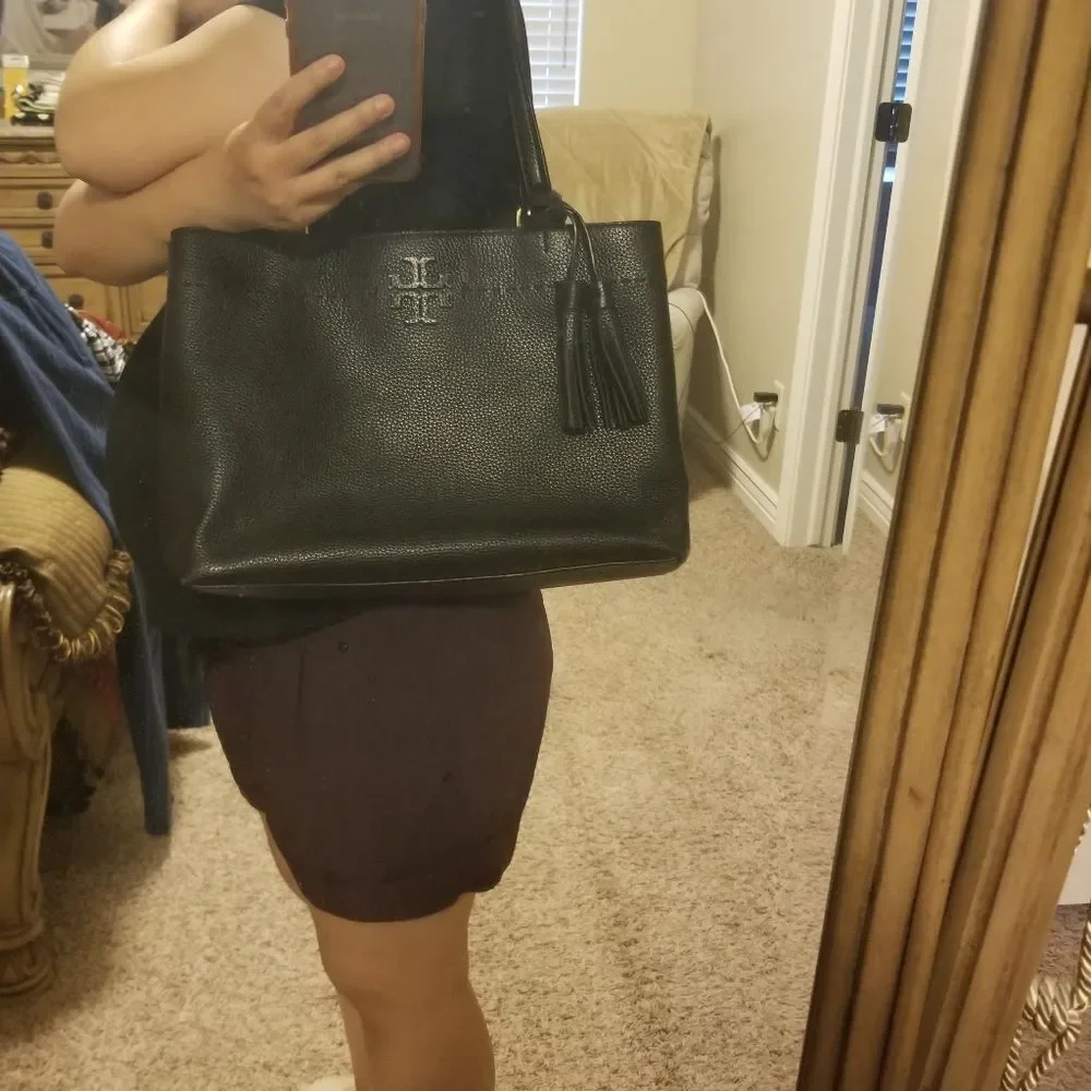 Tory Burch Black Leather Tote with Tassel